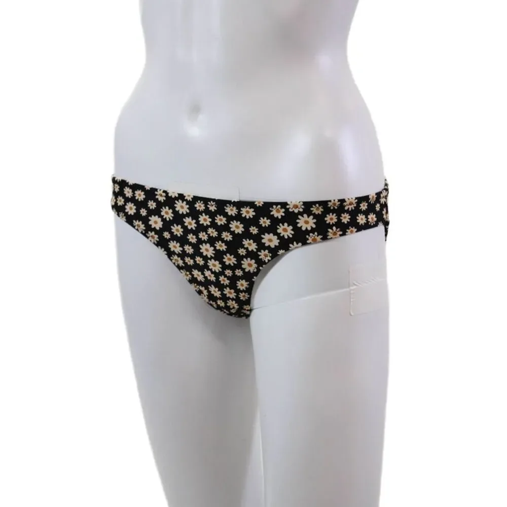 Madewell Womens Stretch Floral Print Pull On Bikini Bottoms Black Size XS